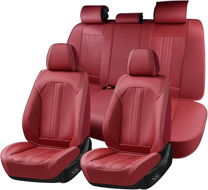 Huidasource Red Seat Covers, Luxury Faux Leather Car Seat Covers, Velcro Adjustable, with Airbags, Child Seat, Perforation Cooling＆Heating, Universal Fit for Most Cars, Vans, Trucks, SUVs, Red