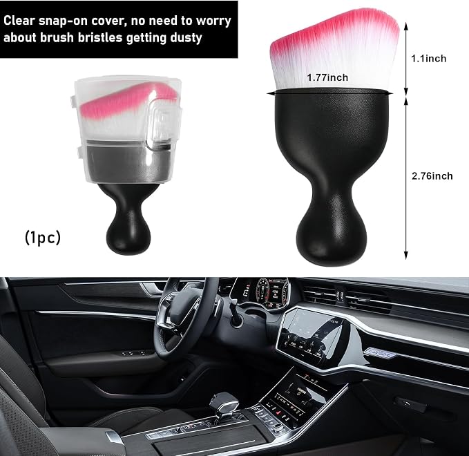 Ziciner Car Detailing Brush, Curved Soft Bristles Auto Removal Dust Collectors, Universal Vehicle Dashboard, Air Conditioner Vents etc Interior Cleaning Tool Accessories (White/Red)