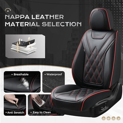 Coverado Car Seat Covers, Front Covers for Cars, Car Seat Cover Front Seats, Automotive Seat Cover, Waterproof, Leather Car Seat Cushion, Universal Interior Seat Protectors for Most Cars Black-Redline