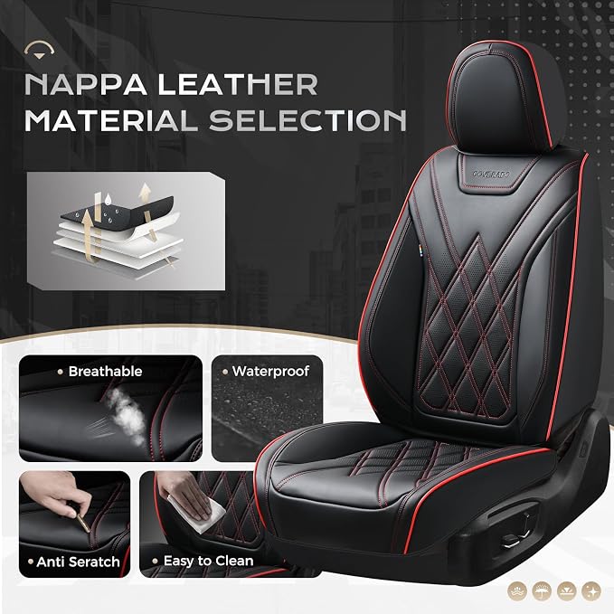 Coverado Car Seat Covers Full Set, Seat Covers for Cars, Waterproof Leather Automotive Seat Cover, Universal Car Interior Protectors Cushion for Most Cars
