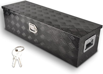 39 Inch Heavy Duty Aluminum Truck Bed Tool Box, 5 Bar Tread Storage Organizer, Lock & Keys, Black (39"x13"x10")