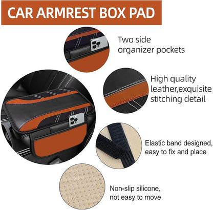 NBTEPEM 6 Pcs Brown Car Accessories Set, Sport Leather Steering Wheel Cover 14.5-15inch Universal, Microfiber Leather Car Center Console Cover, Seat Belt Cushion, Cup Holder Coaster (Black-Brown)