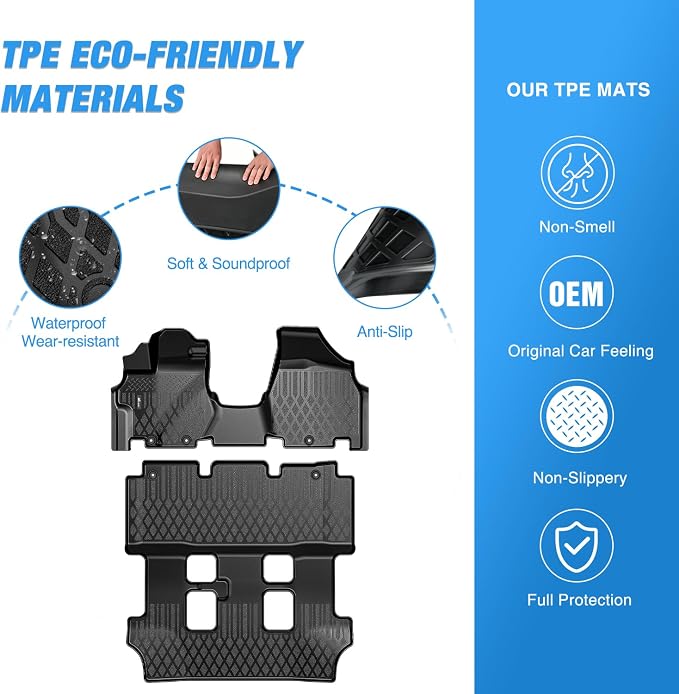Nilight TPE Floor Mats for Honda Odyssey 2011 2012 2013 2014 2015 2016 2017 All Weather Custom Fit Heavy Duty Floor Liners