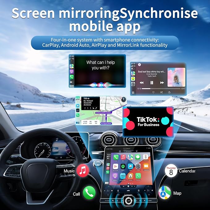 4-in-1 Wireless Adapter，Converts Wired CarPlay & Android Auto to Wireless, with Full iOS & Android Screen Mirroring, Universal Plug and Play USB Dongle for All Smartphones
