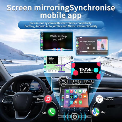 4-in-1 Wireless Adapter，Converts Wired CarPlay & Android Auto to Wireless, with Full iOS & Android Screen Mirroring, Universal Plug and Play USB Dongle for All Smartphones