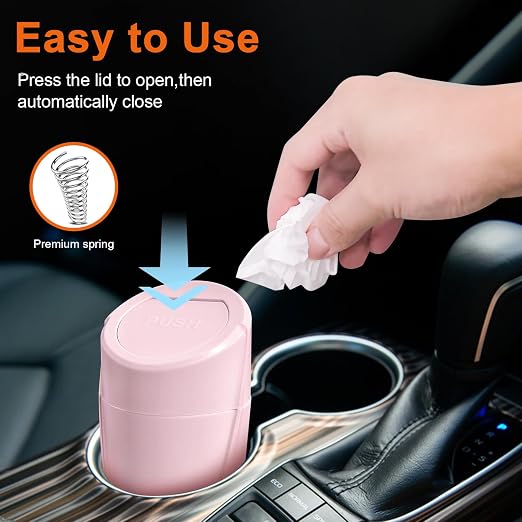 Car Trash Can, Leakproof Mini Car Garbage Can Cup Holder with Lid | Car Door Trash Bin with 20 Trash Bags, Vehicle Front Back Seat Organizers and Storage for Car, Home, Office, Pink