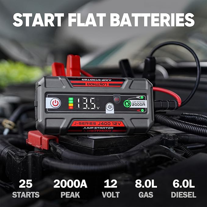 LOKITHOR J400 Portable Jump Starter, 12V 2000A Lithium Battery Booster with ConnectMax Tech, Car Jumper Box for Up to 8.0L Gas & 6.0L Diesel Engines, Smart Digital Display