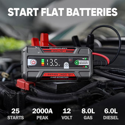 LOKITHOR J400 Portable Jump Starter, 12V 2000A Lithium Battery Booster with ConnectMax Tech, Car Jumper Box for Up to 8.0L Gas & 6.0L Diesel Engines, Smart Digital Display