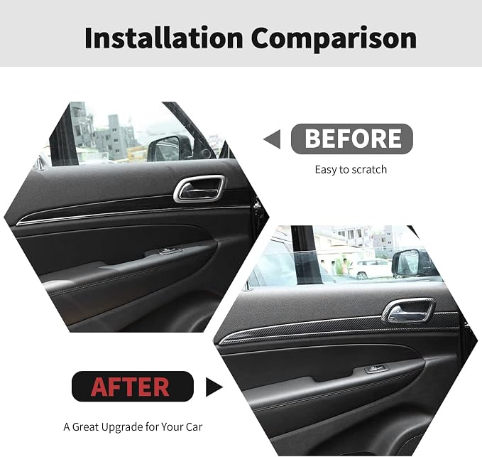 RT-TCZ Carbon Fiber Center Console Dashboard Panel Trim Inner Door Handle Cover Interior Trim Kit Decor Accessories for Jeep Grand Cherokee 2011-2020