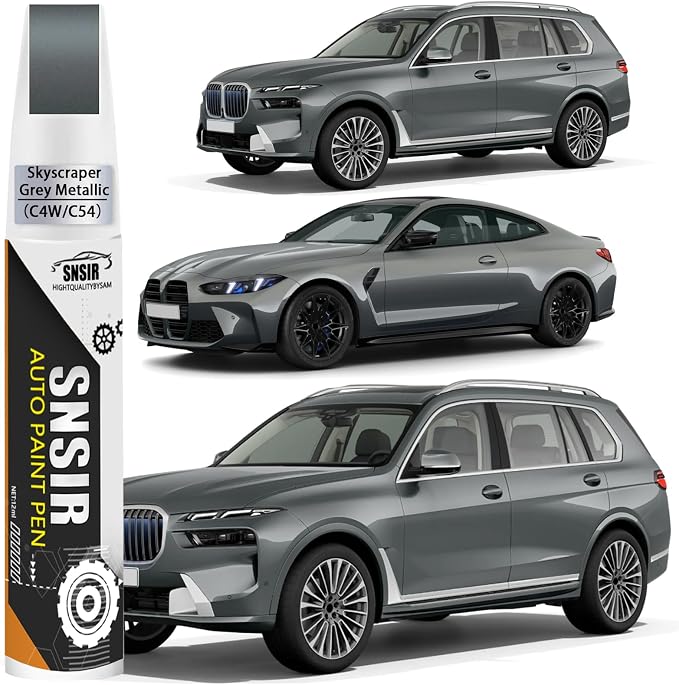 Car Touch up Paint(C4W Skyscraper Grey Metallic) Compatible with BMW | Automotive Paint Pen for 2/3/4/8/X3/X5/X6/X7/Z4/i4, Car Paint Pen Scratch Repair Two-In-One Touch Up Paint