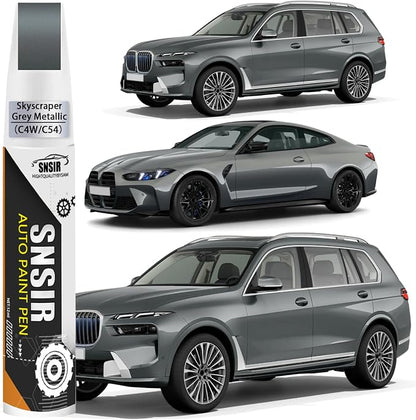 Car Touch up Paint(C4W Skyscraper Grey Metallic) Compatible with BMW | Automotive Paint Pen for 2/3/4/8/X3/X5/X6/X7/Z4/i4, Car Paint Pen Scratch Repair Two-In-One Touch Up Paint