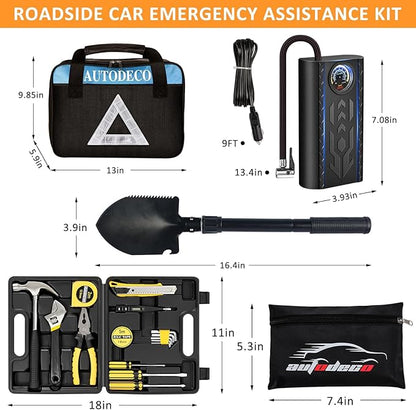 105 PCS Roadside Car Emergency Assistance Kit with Portable Air Compressor Jumper Cables