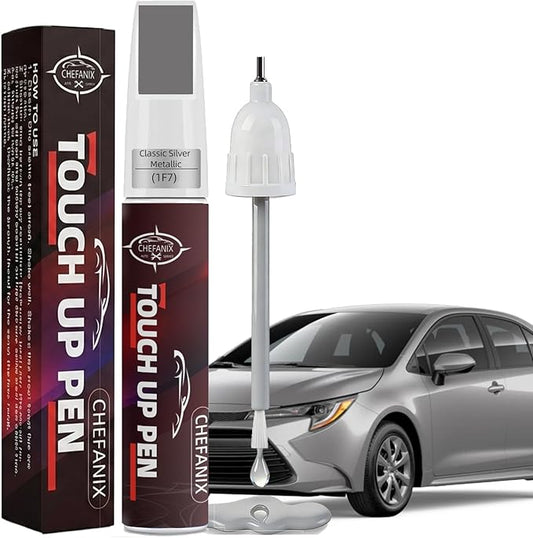 Classic Silver Metallic (1F7) Touch Up Paint Pen Compatible with Toyota - Exact Color Match, 2-in-1 Brush & Pen,Car Paint Scratch Repair Kit for RAV4/Camry/Corolla/Tacoma/Highlander/Sienna