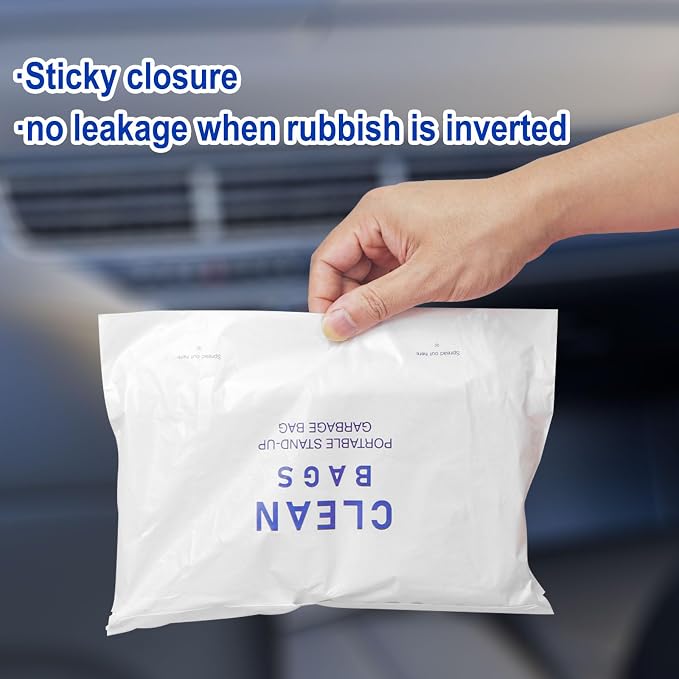 Disposable Cars Trash Bags Standable 60 Pack Car Garbage Bag Self Adhesive travel trash bag for Cars Kitchens Bedrooms Offices Travel and Camping Open Top Cleaning Bags (10.1 * 2.3 * 7.6 in) (60)