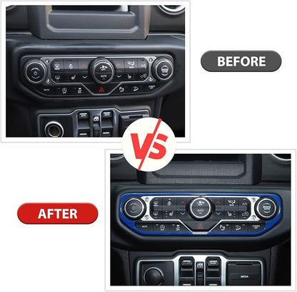 RT-TCZ Air Conditioning Dashboard Center Console Control Trim Panel Cover Interior Accessories Decoration Trim Kit for 2018-2022 Jeep Wrangler JL JLU & Jeep Gladiator JT (Blue)