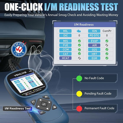 V860 Scanner for Car and Trucks,OBD2 Diagnostic Tools and Code Reader for Engine Check,Battery Test, O2 Sensor and EVAP Leak for Annual Check Readiness,Printable Export,Vehicle After 1996