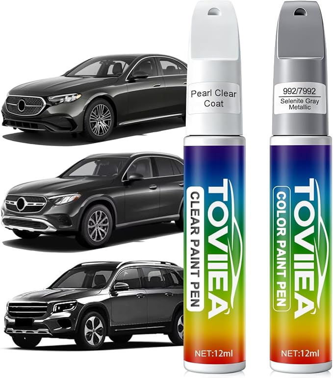 Selenite Gray Metallic(992/7992) Touch Up Paint Compatible with Mercedes-Benz,2-In-1 Car Scratch Remover Pen,Car Paint Scratch Repair Kit for Scratches,Chips & Nicks,2-PCS SET