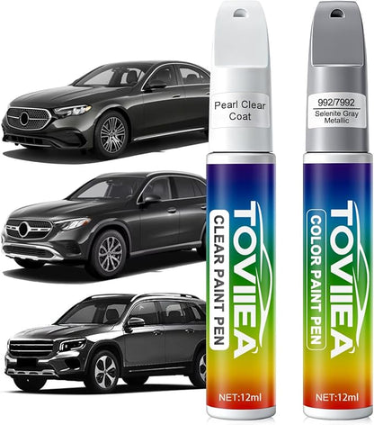 Selenite Gray Metallic(992/7992) Touch Up Paint Compatible with Mercedes-Benz,2-In-1 Car Scratch Remover Pen,Car Paint Scratch Repair Kit for Scratches,Chips & Nicks,2-PCS SET
