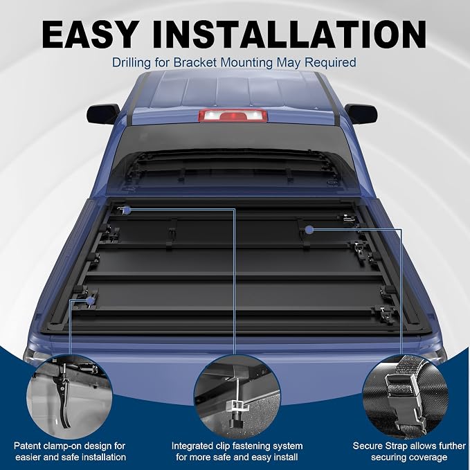 KUIPERAUTO Soft Quad Fold Tonneau Cover Truck Compatible for 2002-2026 Dodge Ram 1500/03-2026 Ram 2500 3500 W/o Ram Box 6.4 Feet Bed Fleetside Navy Blue Design
