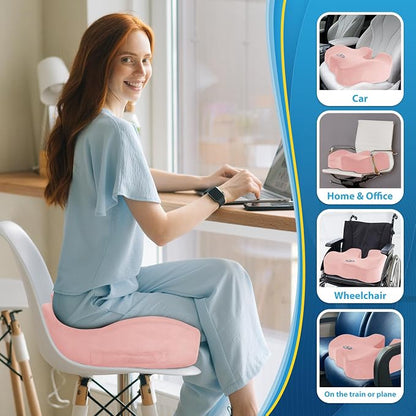 BlissTrends Seat Cushion,Thick Memory Foam Cushions for Office Chair, Car Seat, Airplane, Relieving Pressure Tailbone Sciatica Back Pain for Long Sitting Office Workers, Car Drivers 4.7in Thick Pink