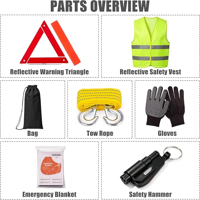 Car Roadside Emergency Kit Automotive Car Safety Kits for Vehicles Woman Man Teen Black