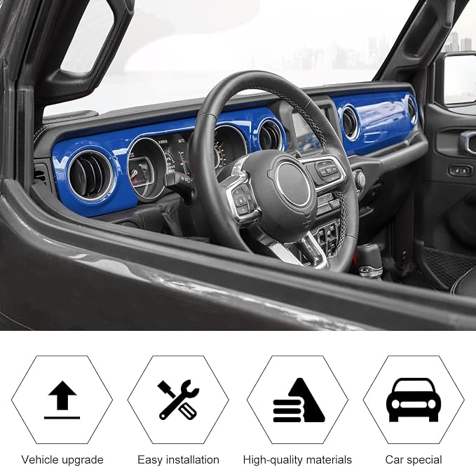 RT-TCZ Center Console Trim Cover Dashboard Control Panel Cover Decorative Interior Accessories for Jeep Wrangler JL JLU & Gladiator JT 2018-2022,Blue