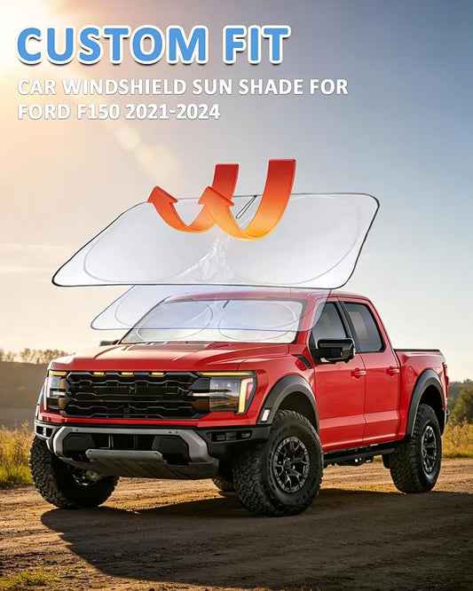Sun Shade for F150 Windshield Sunshade for 2021-2024 2025 2026 Ford F-150 Lariat, King Ranch, Platinum, XL XLT Limited Raptor Front Window Cover Shield Visor Protector Keep Interior Cool