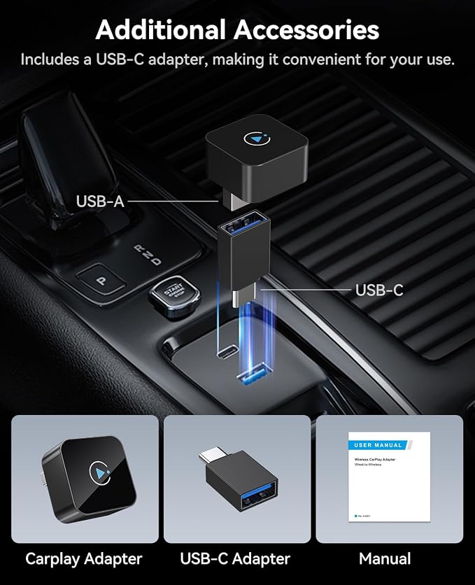 2026 Upgraded Wireless CarPlay Adapter, Fast, Stable Connection for iPhone & Android, Compact Plug-and-Play Dongle for CarPlay & Android Auto