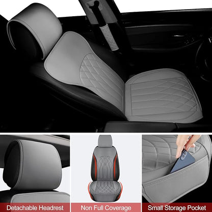 BEITK 2 Pack Leather Front Car Seat Covers, Universal Sideless Car Seat Protectors with Storage Pocket and Seat Belt Pads, Waterproof Automotive Seat Cover for Cars Trucks SUV(Grey)