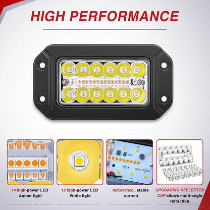 Nilight Flush Mount LED Light Pods 2PCS 6 Inch 39W Amber White 3 Lighting Modes Fog Lights Spot Flood Beam with Dual Control 18AWG Wiring Harness for Truck Pickup Golf Cart UTV ATV SUV Boat 4x4 Car