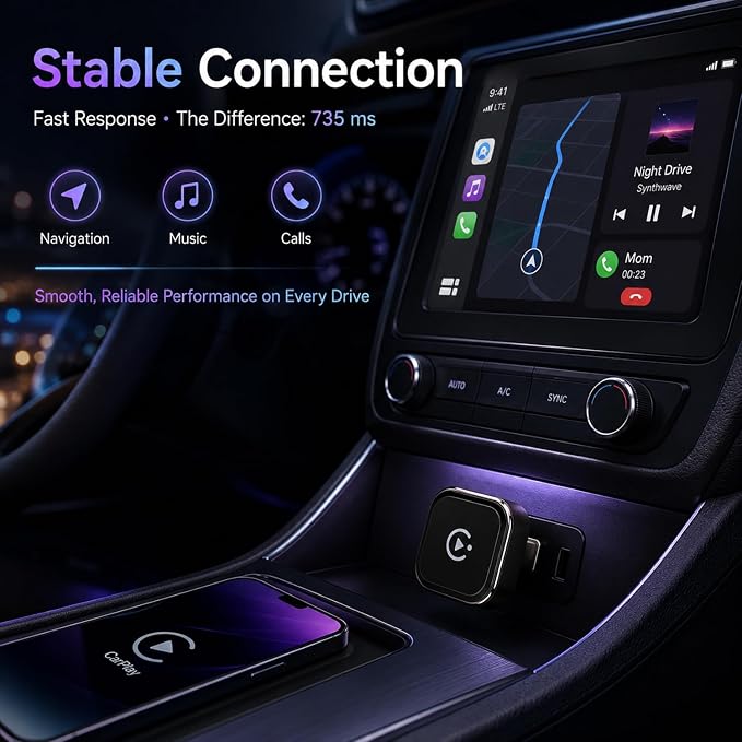 4-in-1 Wireless CarPlay Adapter, Screen Mirroring Adapter for Car to Play TV & Movies, Convert Factory Wired to Wireless CarPlay & Android Auto, Plug & Play Car Screen Movie Player Device