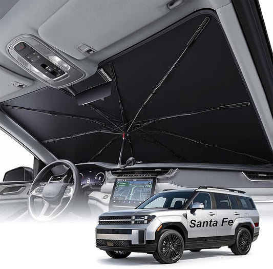 2026 Upgraded Windshield Sun Shade Umbrella for Hyundai Santa Fe [Precision Custom Fit, Superior UV & Heat Block] Cooling Tech Fabric, Durable Foldable with Storage Bag, Fits 2001-2026