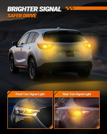 SEALIGHT Turn Signal Light Bulbs 3157 LED Bulb Amber, 700% Brighter 3156 3057 4157 4114 LED Bulb 57-SMD LED Chipset with Projector Len & Load Resistor for Turn Signal Light, Parking Light, Pack of 2