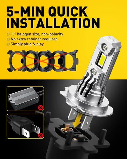 AUXITO H7 LED Bulb h7ll Bulbs, 900% Brighter Ultra-Bright, Plug N Play, Long Lifespan, No Flicker, 99% Compatibility, 2PCS