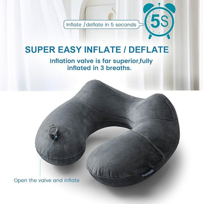 Keemall Inflatable Travel Pillows for Airplanes, Easy Blow Up Inflatable Travel Neck Pillows for Air Travel Sleeping Long Flight, Comfort Travel Air Pillows for Car Train Office Nap Camping