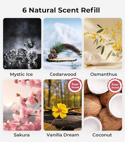 Hitolza Smart Car Air Fresheners, Ambient Light & Mist Fragrance, Auto On/Off Car Air Freshener Diffuser, Adjustable Intensity, Lasts 6 Months, Built-in Battery, Premium Scents Refill X2 - Coconut