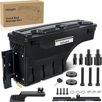 Nilight Truck Bed Tool Box Left Drivers Side Truck Tool Box Fit for Ford F-150 2015-2021 ABS Swing Case Truck Bed Storage Box with Lockable Lid Waterproof Wheel Well Toolbox Black