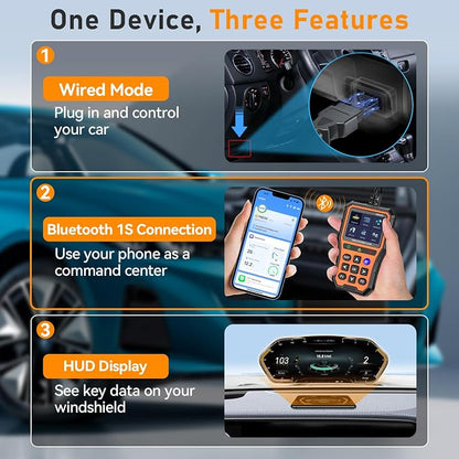 AMTIFO OBD2 Scanner Bluetooth Diagnostic Tool - iOS/Android Compatible, Real-Time Data, Battery Tester, Plug and Play, Emissions Readiness for Car Owners & Mechanics