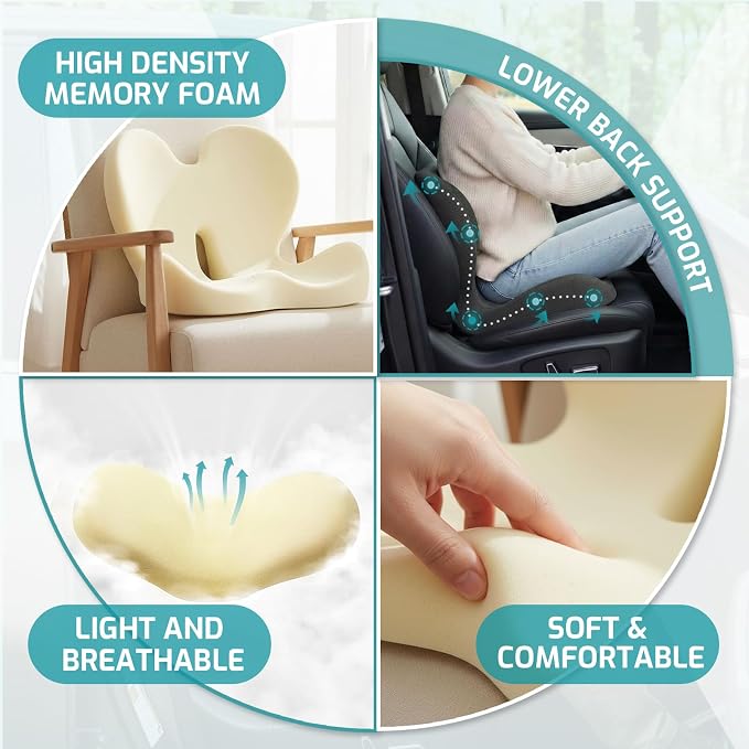 Trucker Seat Cushion, Car Seat Cushions with Lumbar Support Pillow, Ergonomic L-Shaped Orthopedic Memory Foam Pad for Long Driving Back Pain Sciatica Relief, Drivers Office Workers (Black+ Gray)