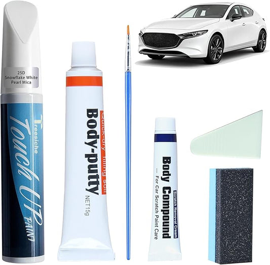 25D Snowflake White Pearl Mica Touch Up Paint for Mazda, Car Paint Scratch Repair Kit, 2 in 1 Scratch Remover Pen with Color-Matched Rapid Drying of Paint Coating