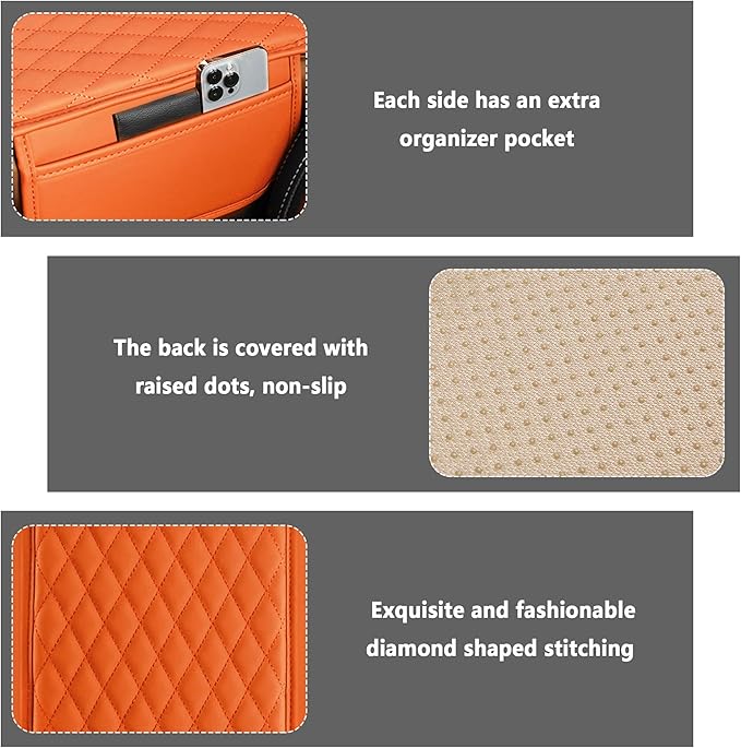 Stacool Upgraded Car Center Console Cover,Microfiber Leather Car Armrest Cover Cushion with 2 Storage Bags,Universal Car Armrest Storage Box (Orange)