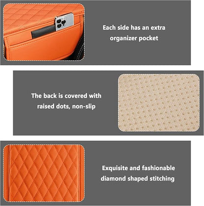 Stacool Upgraded Car Center Console Cover,Microfiber Leather Car Armrest Cover Cushion with 2 Storage Bags,Universal Car Armrest Storage Box (Orange)