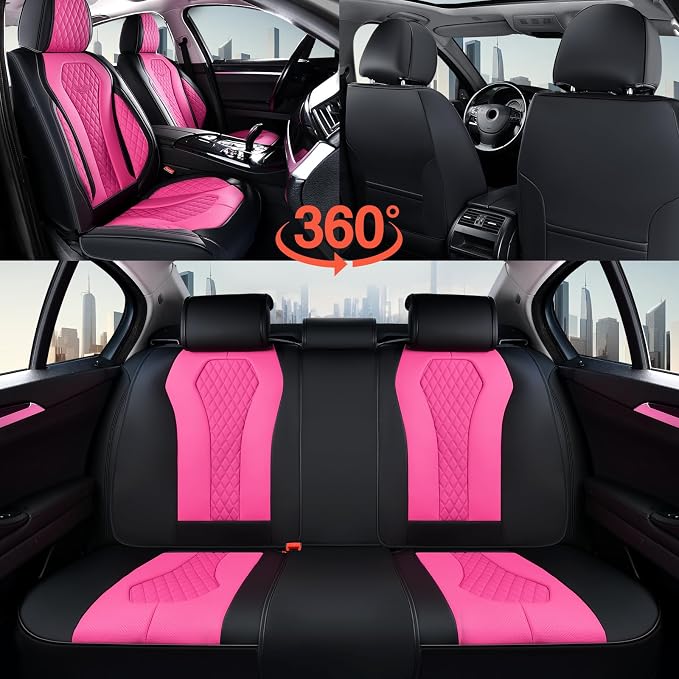 Coverado Auto Seat Covers, Car Seat Covers Full Set, Rose Car Seat Cover, Driver Seat Covers Front Seats Rear Seat Cover, Luxury Car Seat Cushion,Leather Seat Cover Seat Protector Fit for Most Cars