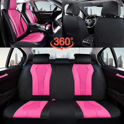 Coverado Auto Seat Covers, Car Seat Covers Full Set, Rose Car Seat Cover, Driver Seat Covers Front Seats Rear Seat Cover, Luxury Car Seat Cushion,Leather Seat Cover Seat Protector Fit for Most Cars