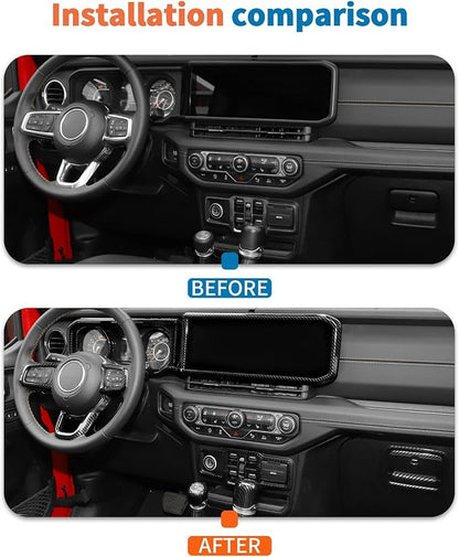 JeCar 14-Piece Black Carbon Fiber Interior Trim Kit for 2024 2025+ Jeep Wrangler JL JLU Gladiator JT - Center Console Dash Interior Decoration Accessories