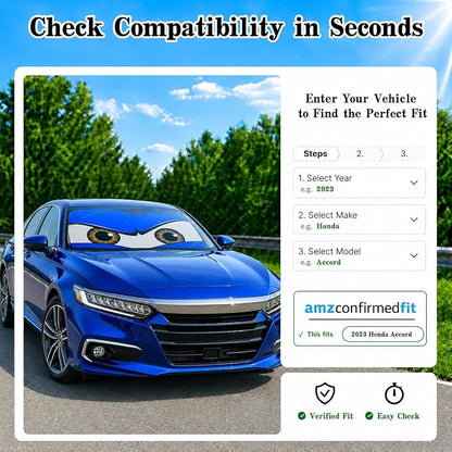 Car Windshield Sun Shade, Blue Monster Style Sun Visor for Windshield, Windshield Cover Universal Fits Mid-Large Sendan SUV Crossover Family Vehicle, UV Heat Protection - 63 x 31.5