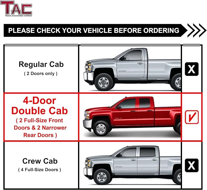 TAC Side Steps Fit Chevy Silverado/GMC Sierra 1999-2018 1500 & 1999-2019 2500/3500 Extended/Double Cab (Exclude C/K Classic) 3" Stainless Steel Side Bars Nerf Bars Step Rails Running Boards 2 Pieces