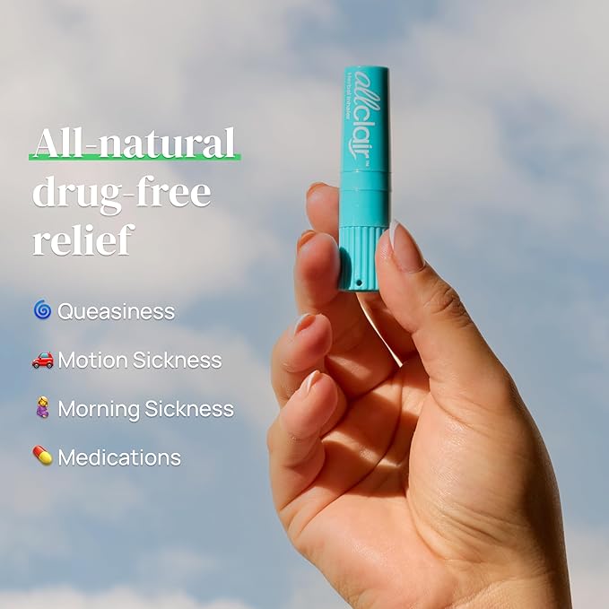 Allclair Nausea Relief Inhaler for Motion & Morning Sickness – Fast-Acting, Non-Drowsy, Natural Alternative to Pills & Patches, Travel Essential (2 Inhalers)