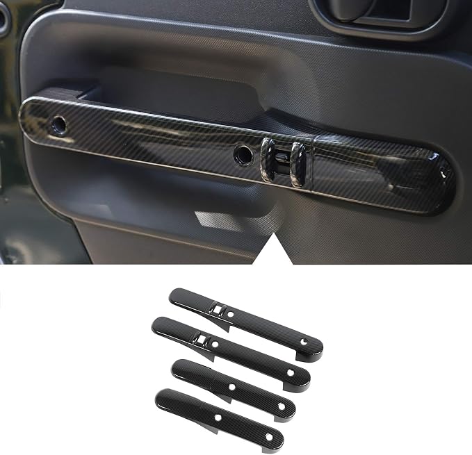 JeCar Car Inner Door Grab Handle Decor Frame Cover Trim for 2007-2010 Jeep Wrangler JKU 4-Door (Carbon Fiber Grain)