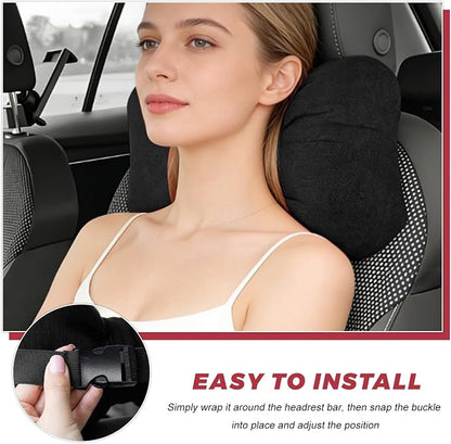 Cute Bow Car Headrest Pillow, Soft Comfortable Bow Auto Seat Pillow with Adjustable Strap, Breathable Ergonomic Neck Support Cushion Bowtie Decoration for Most Vehicles (Black)